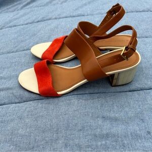 Tory Burch Gigi Slingback Block Heel Sandals Ambra/Bright Samba Size 11